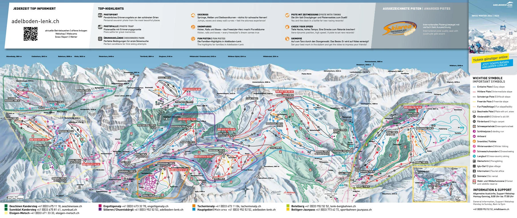 Pistkarta över Adelboden, pister, liftar och nedfarter