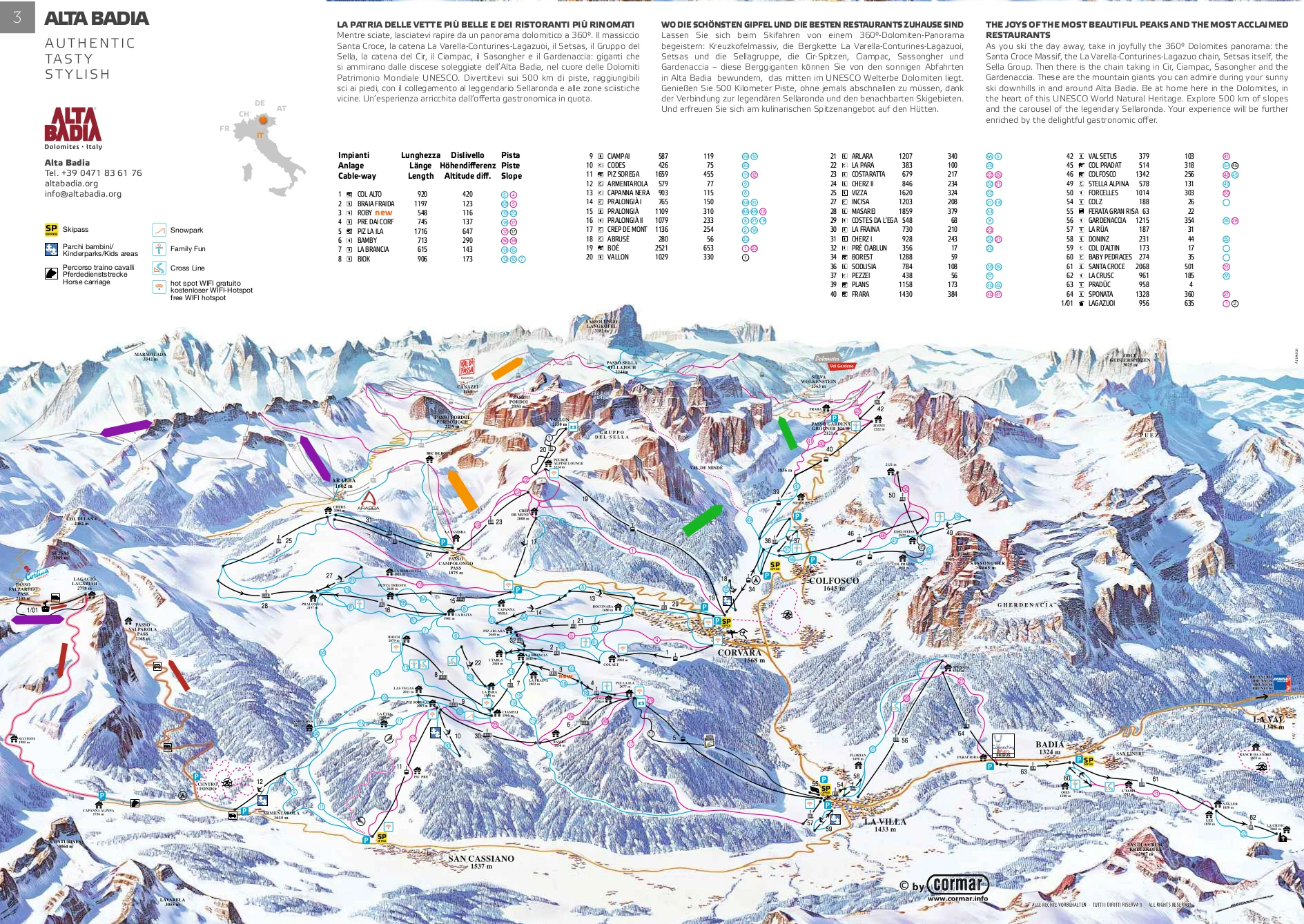 Pistkarta över Alta Badia, pister, liftar och nedfarter
