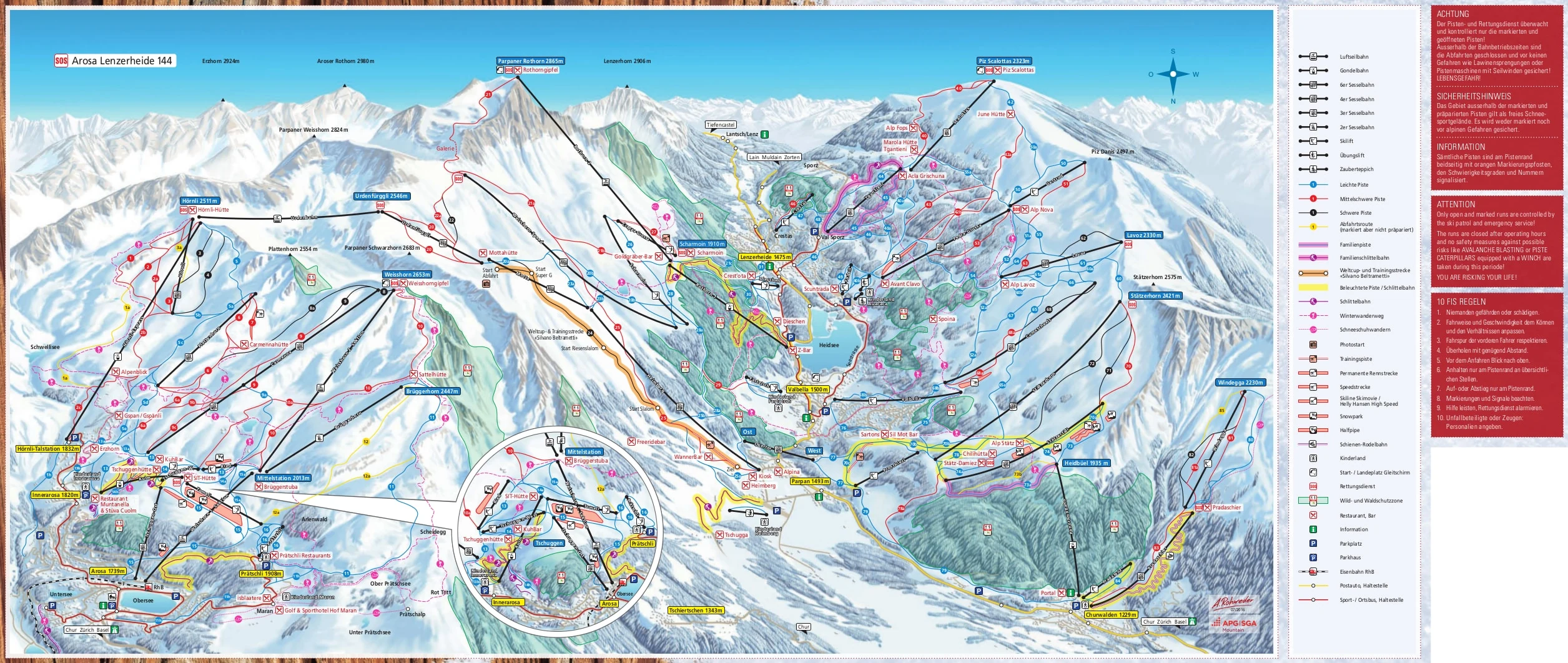 Pistkarta över Arosa Lenzerheide, pister, liftar och nedfarter