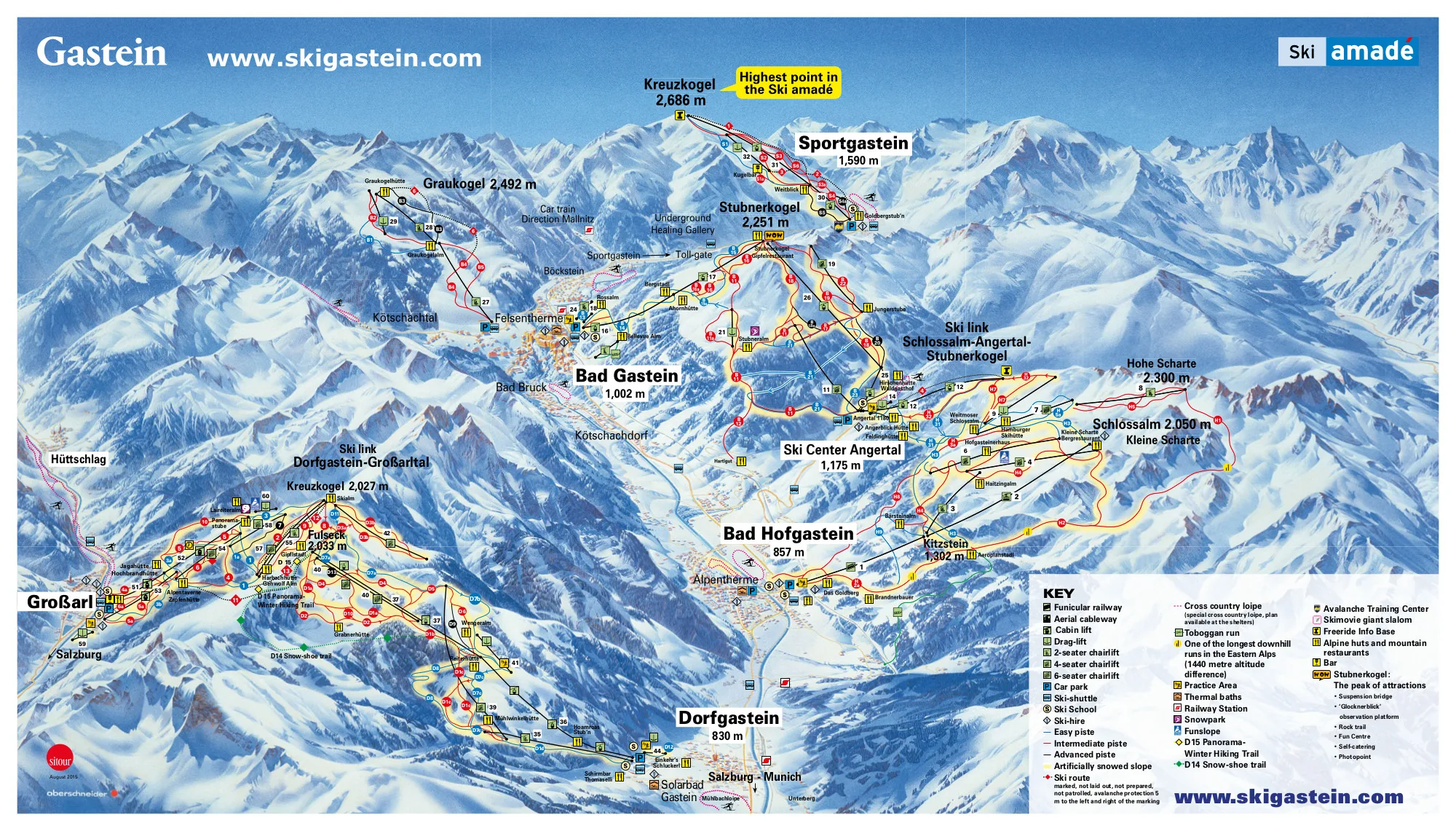 Pistkarta över Bad Hofgastein, pister, liftar och nedfarter