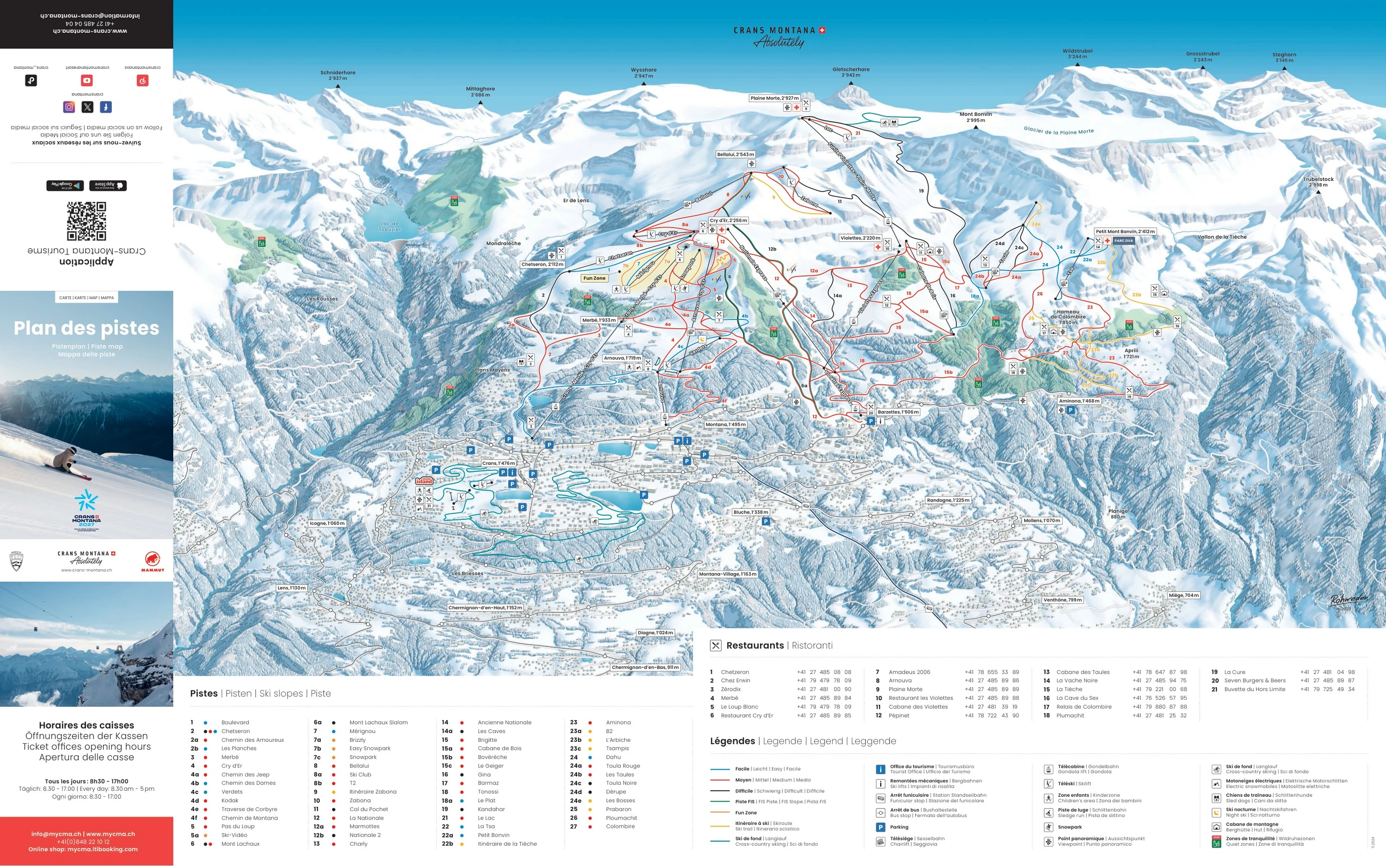 Pistkarta över Crans-Montana, pister, liftar och nedfarter
