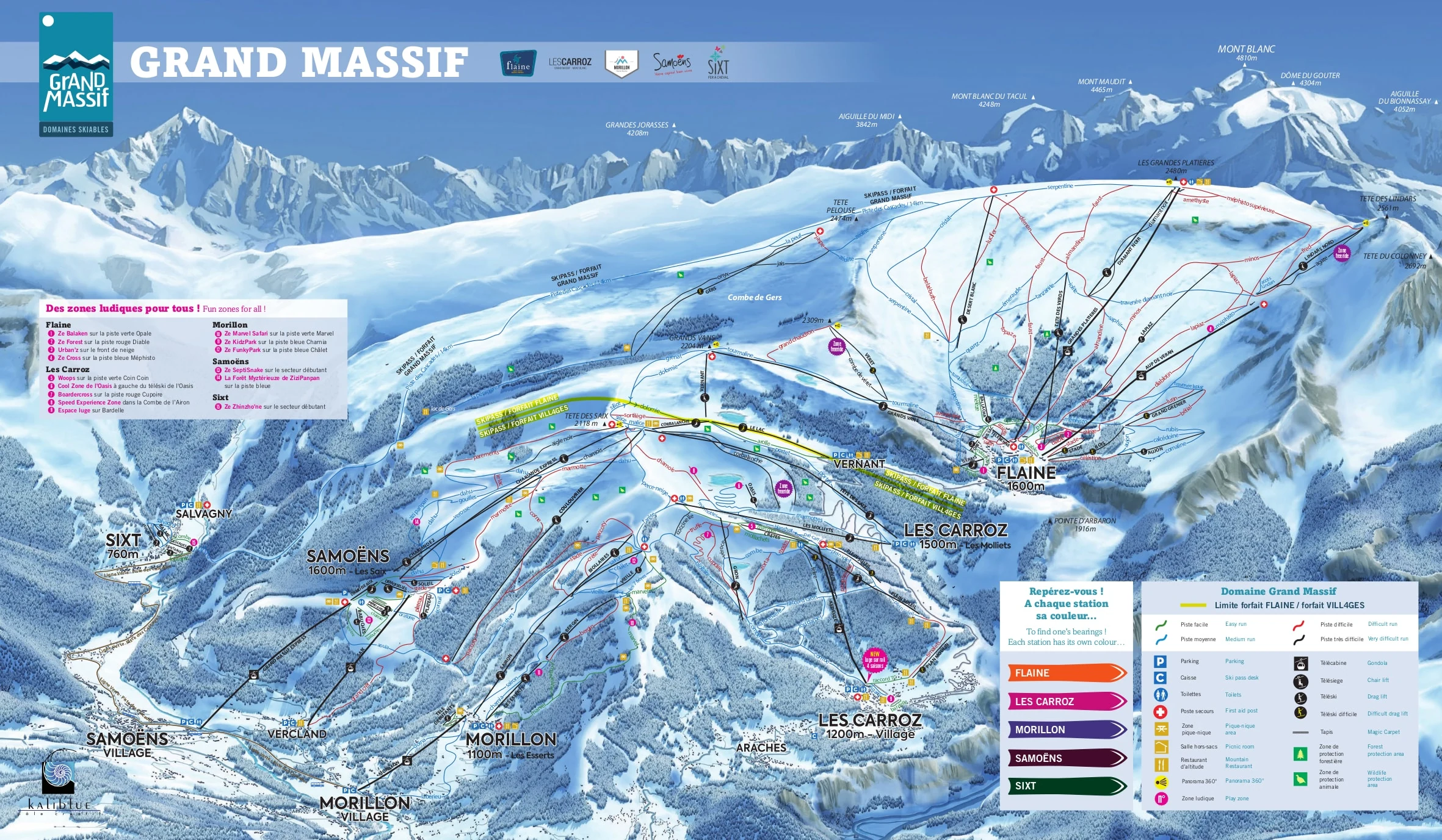 Pistkarta över Flaine, pister, liftar och nedfarter