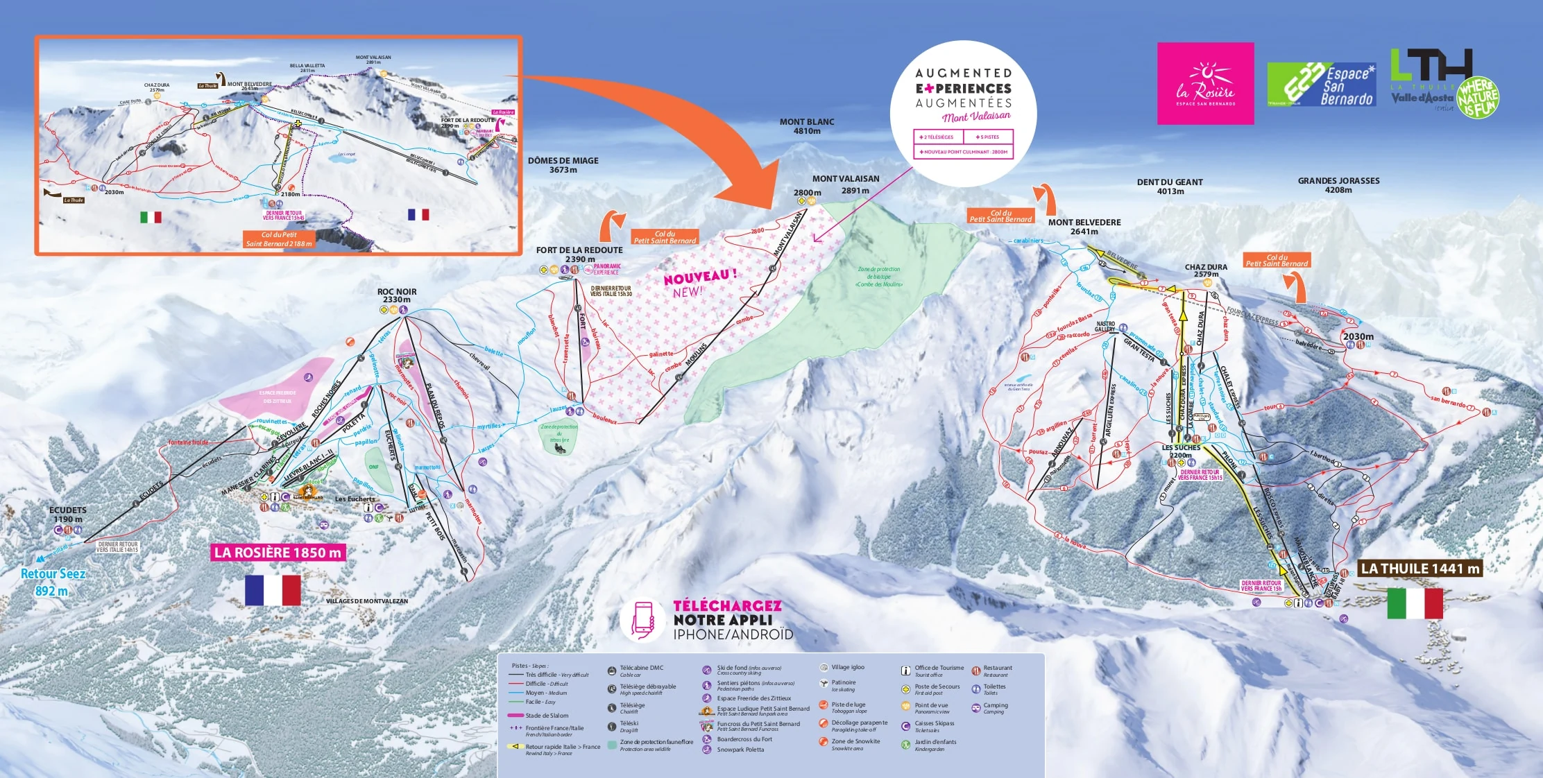 Pistkarta över La Rosiere, pister, liftar och nedfarter