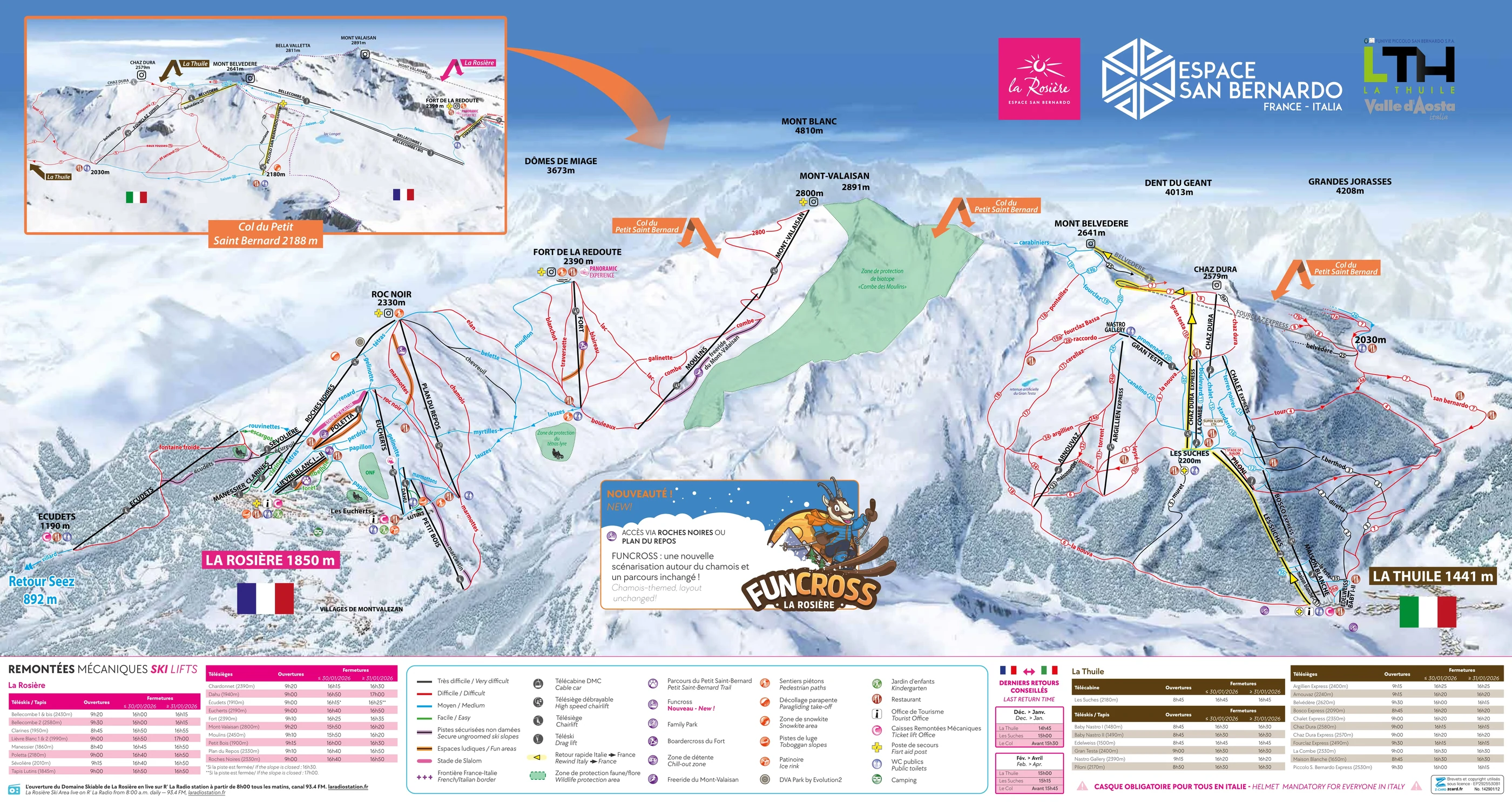 Pistkarta över La Thuile, pister, liftar och nedfarter