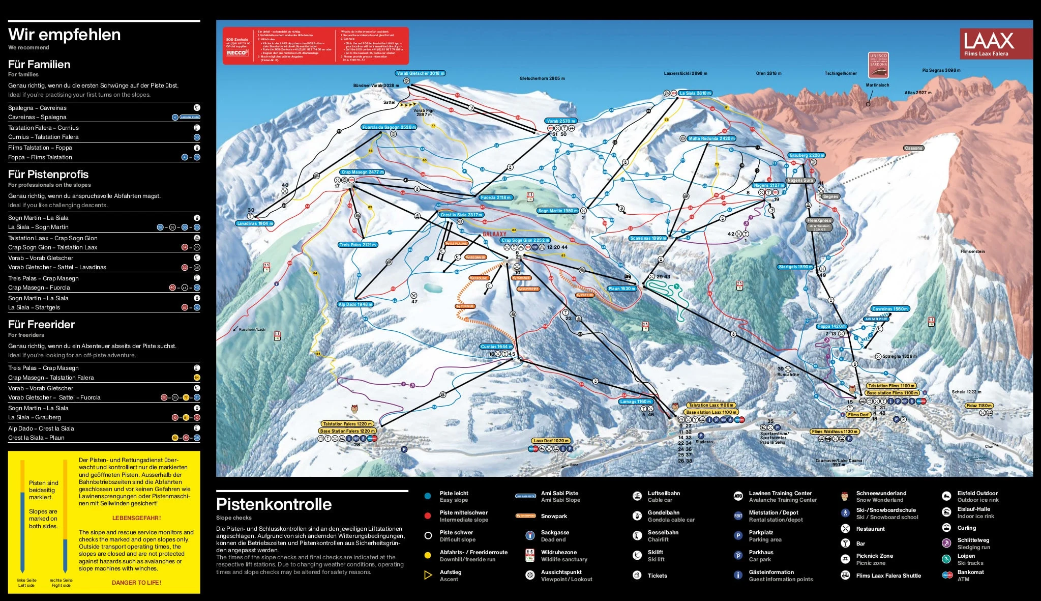 Pistkarta över LAAX, pister, liftar och nedfarter