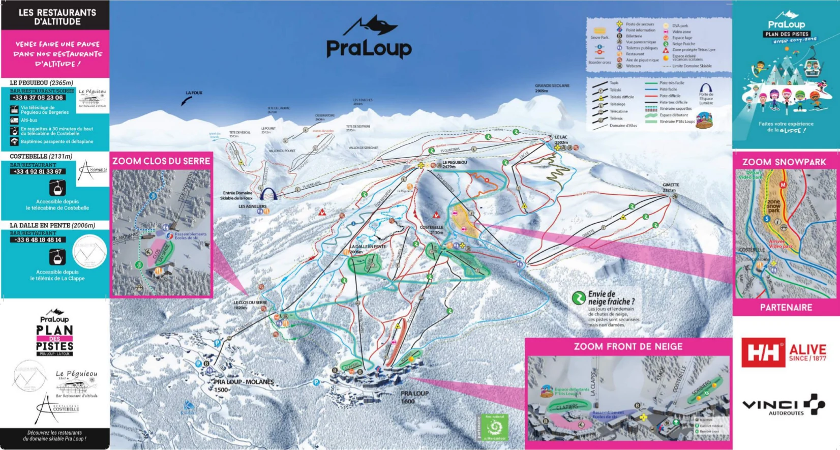 Pistkarta över Pra-Loup, pister, liftar och nedfarter