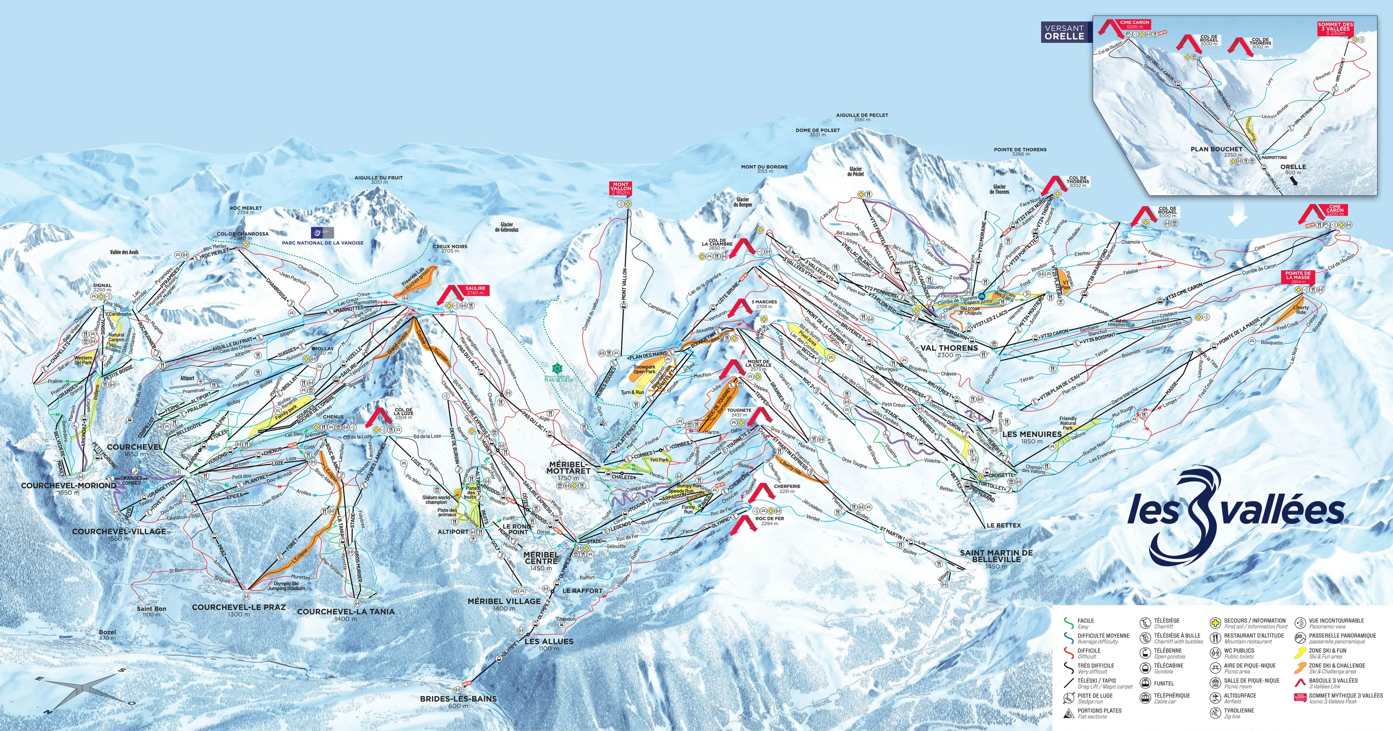 Pistkarta över Saint-Martin-de-Belleville, pister, liftar och nedfarter