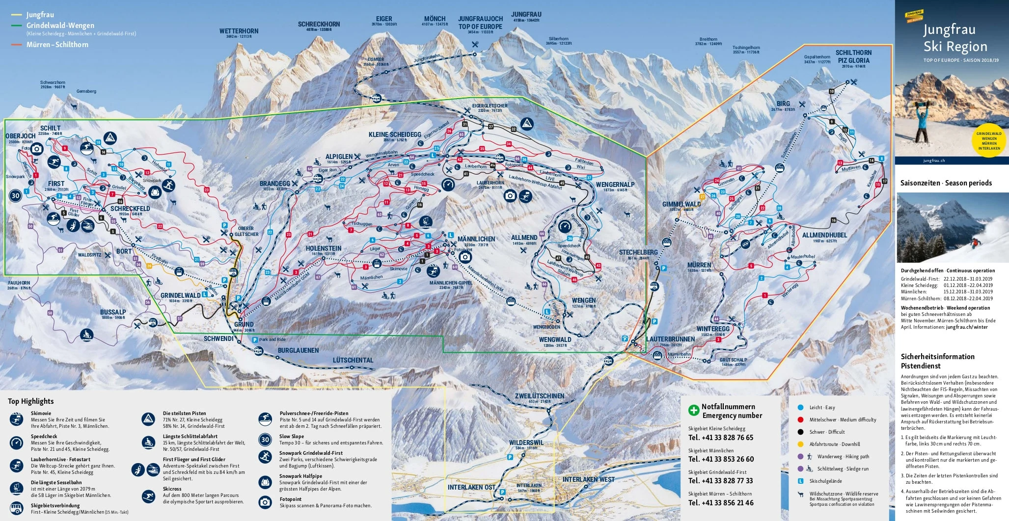 Pistkarta över Wengen, pister, liftar och nedfarter