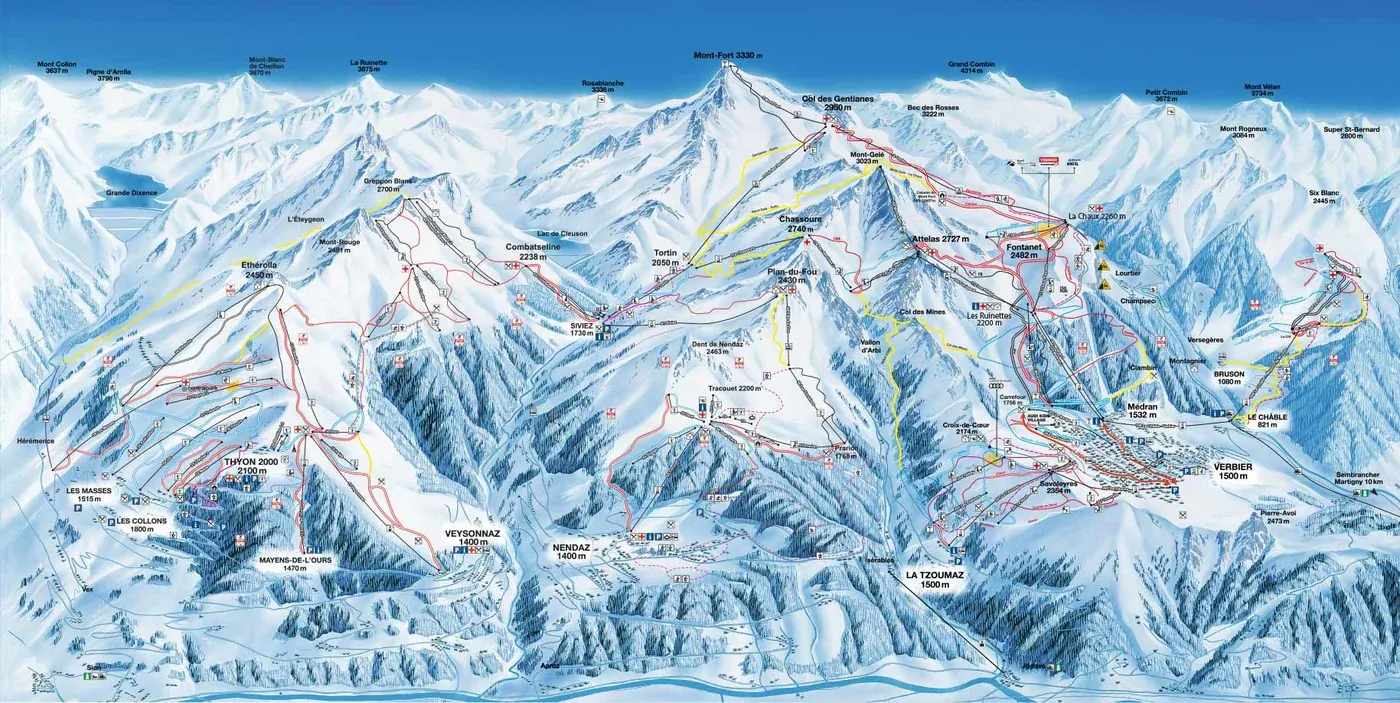 Pistkarta över Verbier